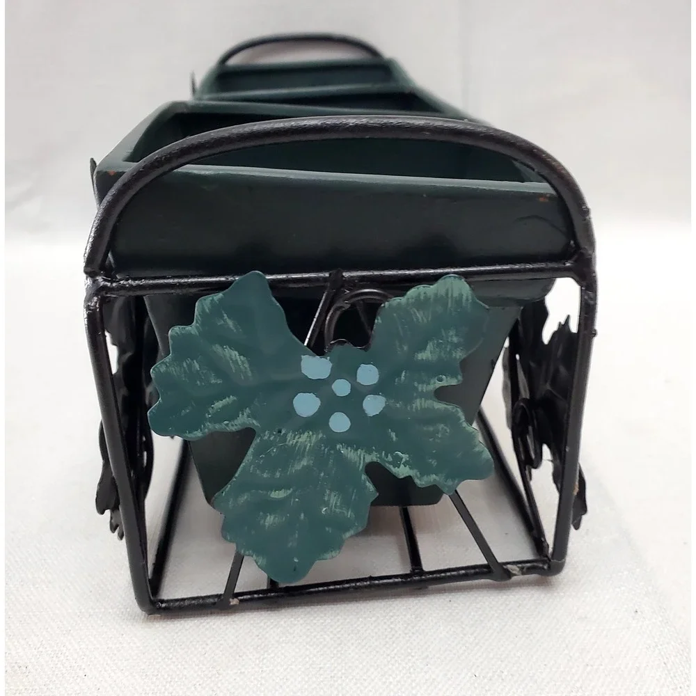 Vintage Square 3 Green Clay Pots With Metal Ivy‎ Leaves Planter Rack 11